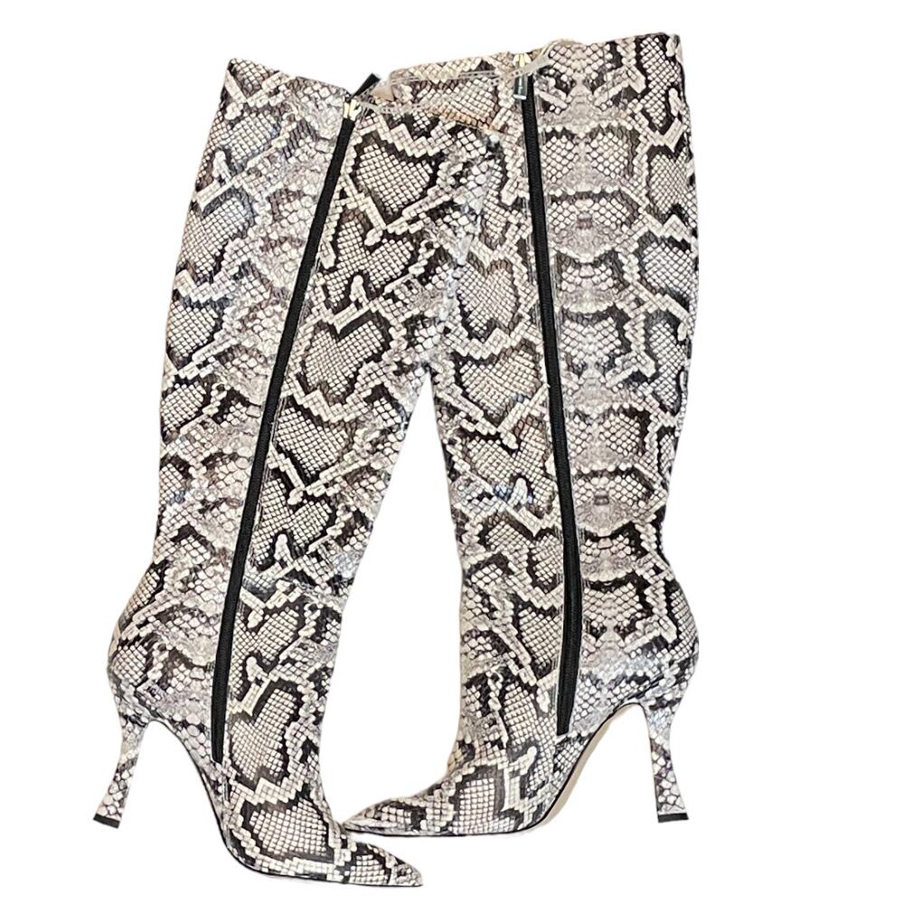 6 Gianni Bini Lennoxe Snake Print Leather Tall Boots White Women’s NWT - Picture 7 of 8